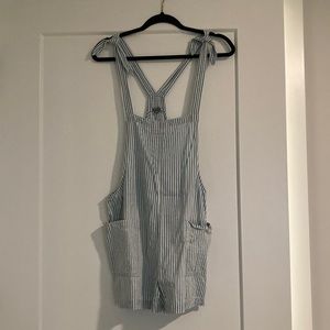 Striped Tie Overalls Shorts